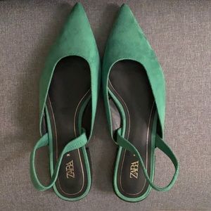Zara green sling back flats